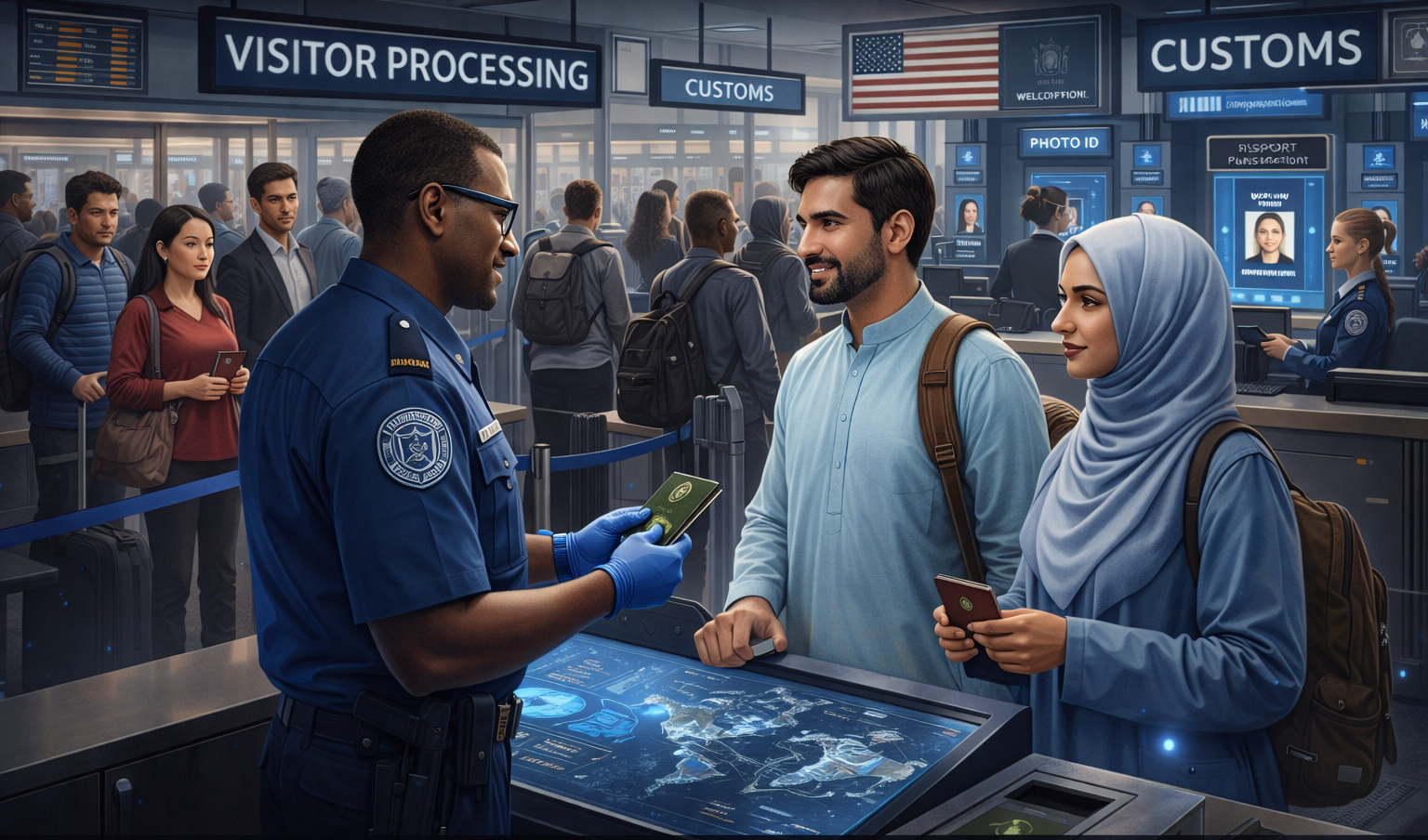 Foreign visitor processing at VMSS immigration